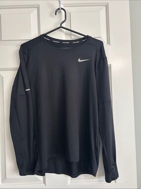 Nike Black Long Sleeve Running Top with Reflective Swoosh
